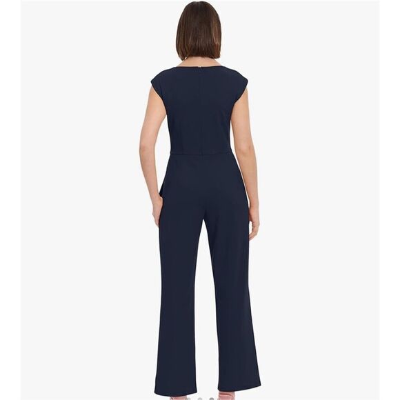 Donna Morgan womens Sleek Style Jumpsuit Office Workwear navy blouse size 0 - Picture 2 of 10